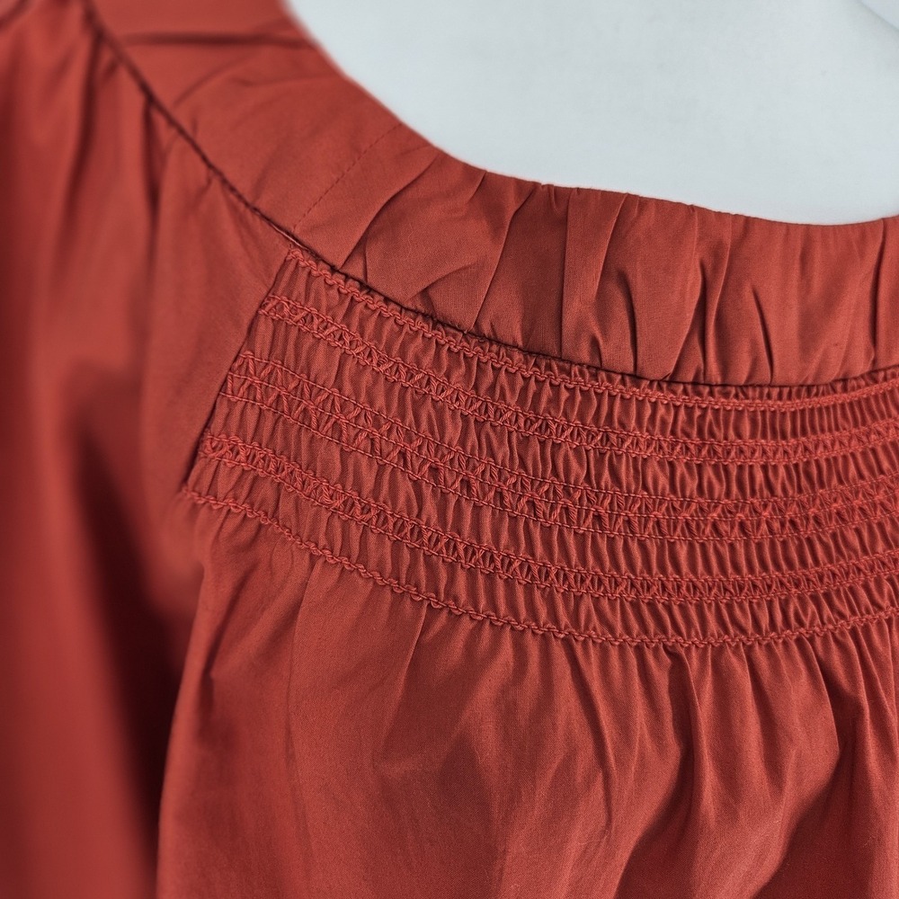 Anthropologie Maeve Blouse Women Small Orange Smocked Peasant Balloon Sleeve - Picture 3 of 9